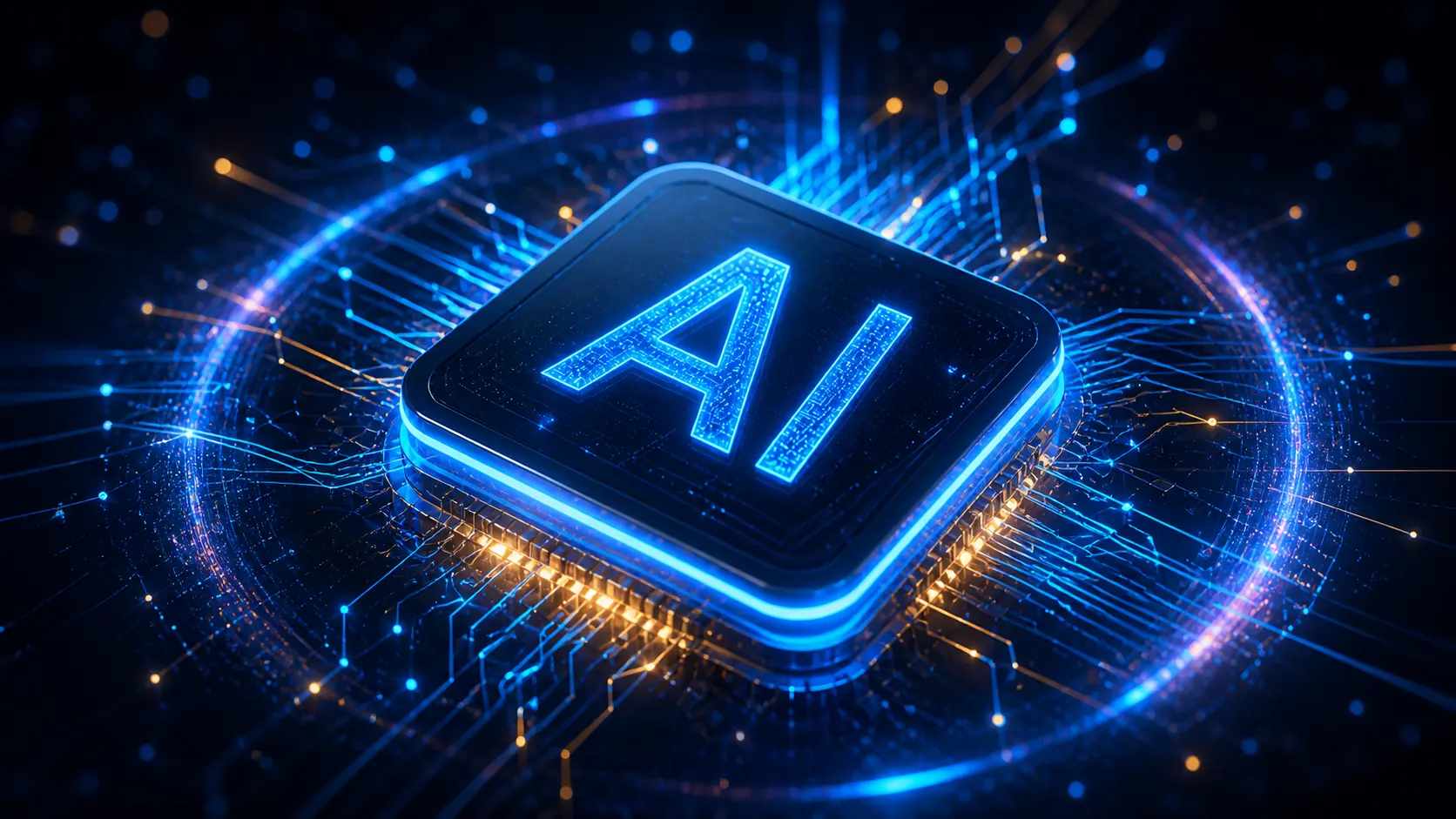 AI chip with digital circuit network representing artificial intelligence technology concept