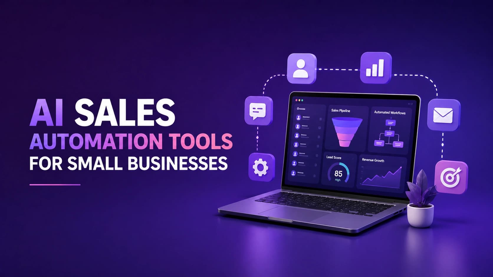AI sales automation tools for small businesses showing CRM dashboard, lead tracking, sales pipeline, and automated workflows.