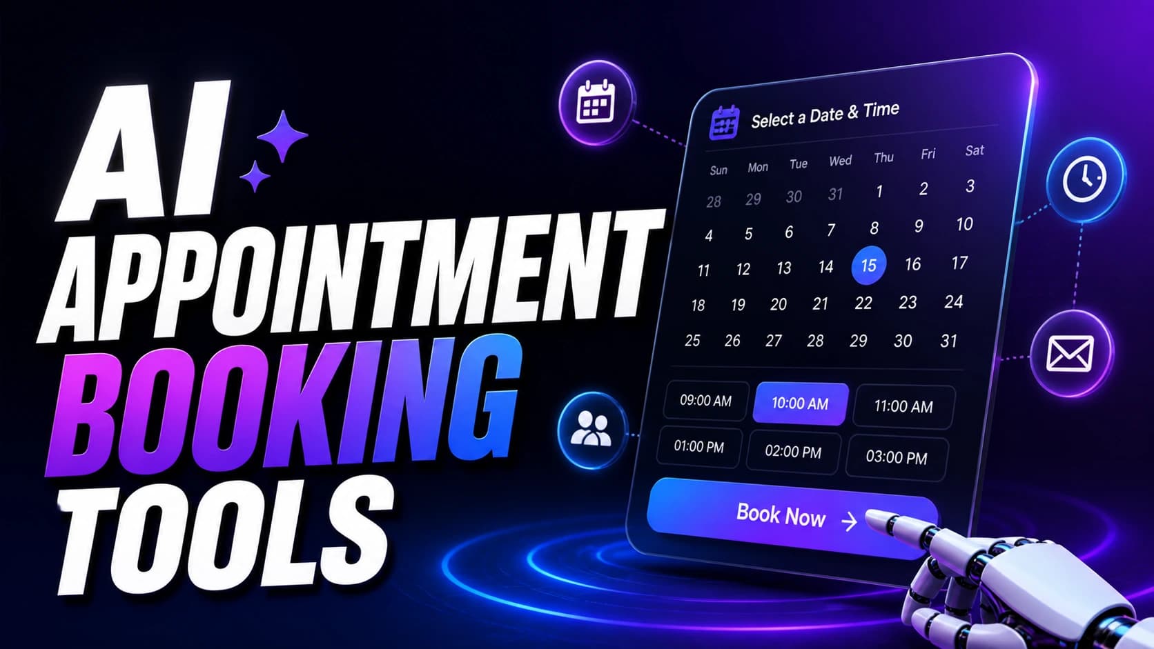 AI appointment booking tools 2026 thumbnail with calendar automation and smart scheduling system for businesses.