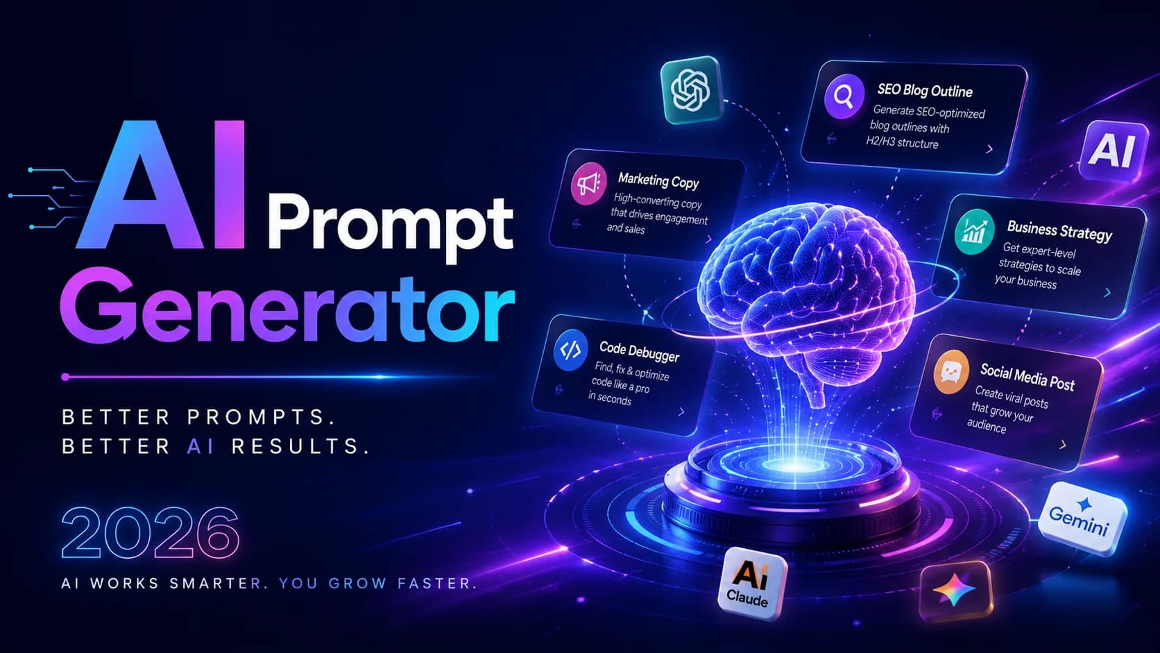 AI Prompt Generator tool — create optimized prompts for ChatGPT, Claude, Gemini with variable templates and token optimization