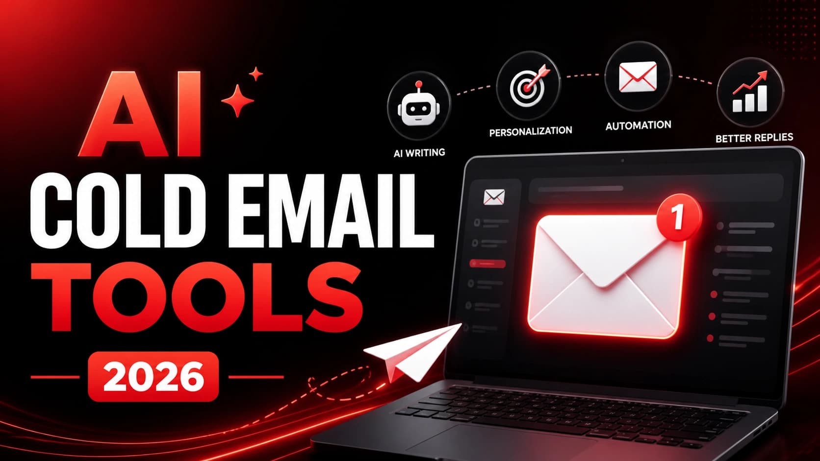 AI cold email tools for sales outreach banner showing automated email marketing and AI-driven outreach system.